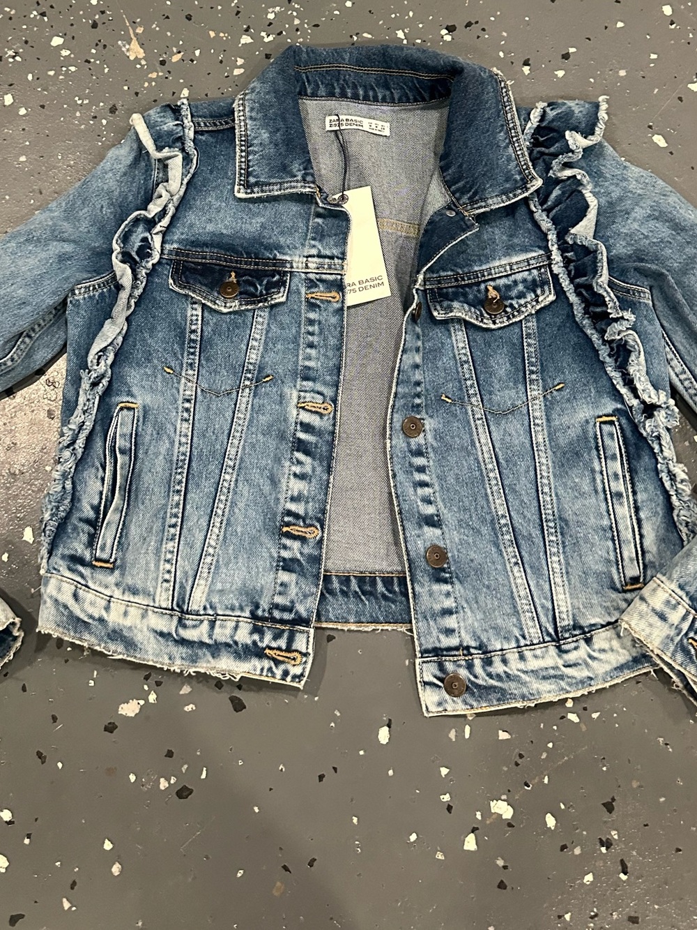 Zara Light Blue Denim Jacket with Ruffle Trim